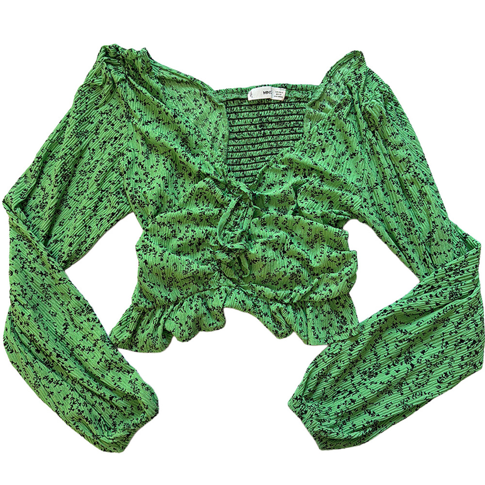 y2k Mango cropped top barrel long sleeves ditzy floral women small streetwear